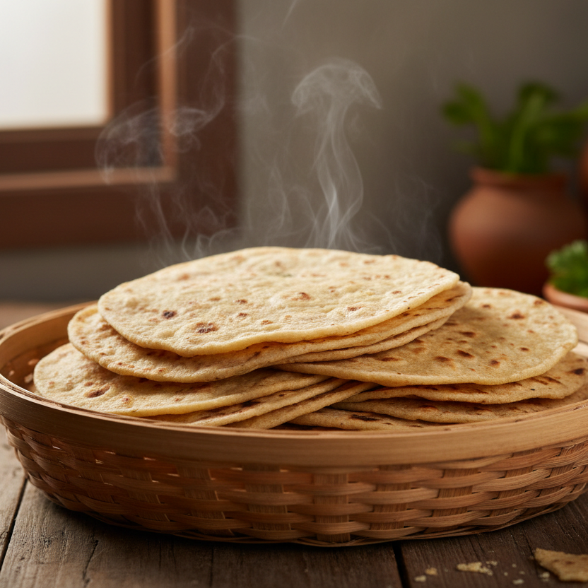 thin chapatis kept in a basket